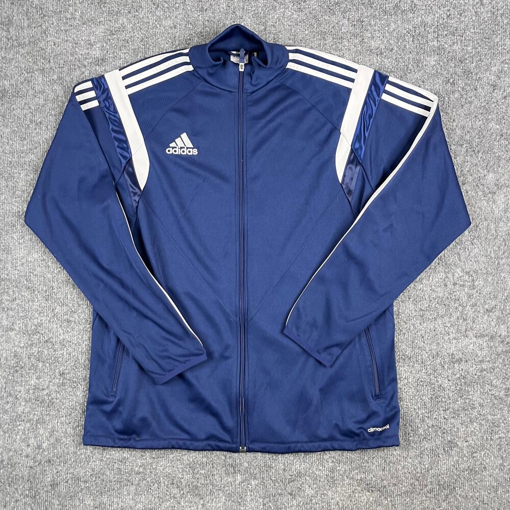 Adidas Track Jacket Mens Size L Blue Climacool Full Zip Striped Athletic Soccer
